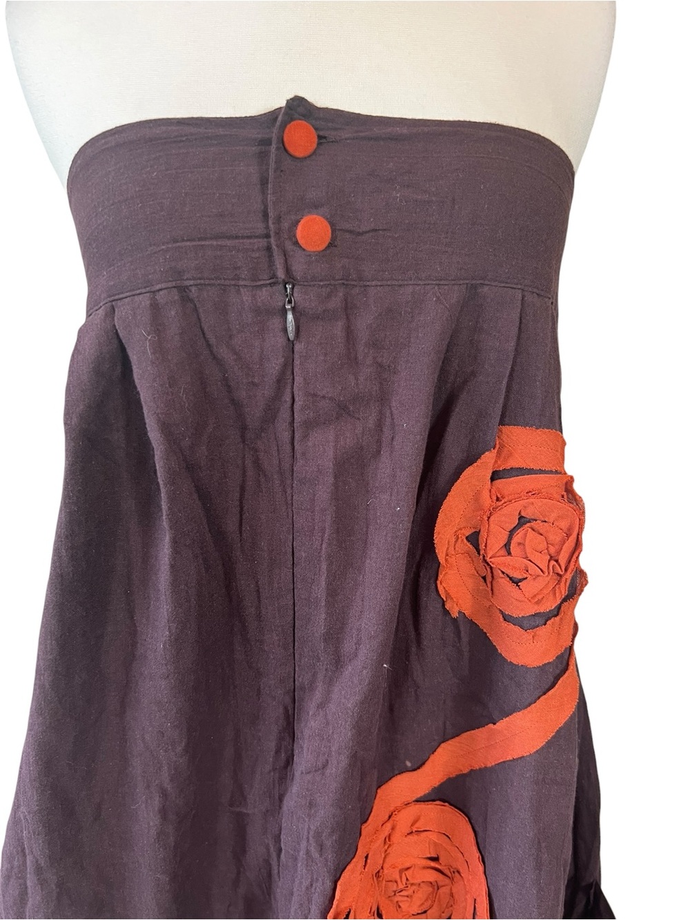 Strapless Chocolate Brown Maxi Dress with Rust Rose Appliqué - Picture 2 of 13